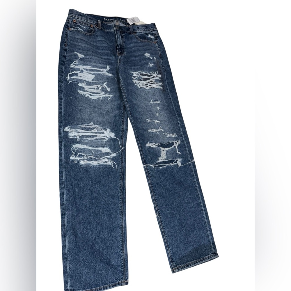American Eagle Outfitters Blue Distressed Straight Leg Jeans